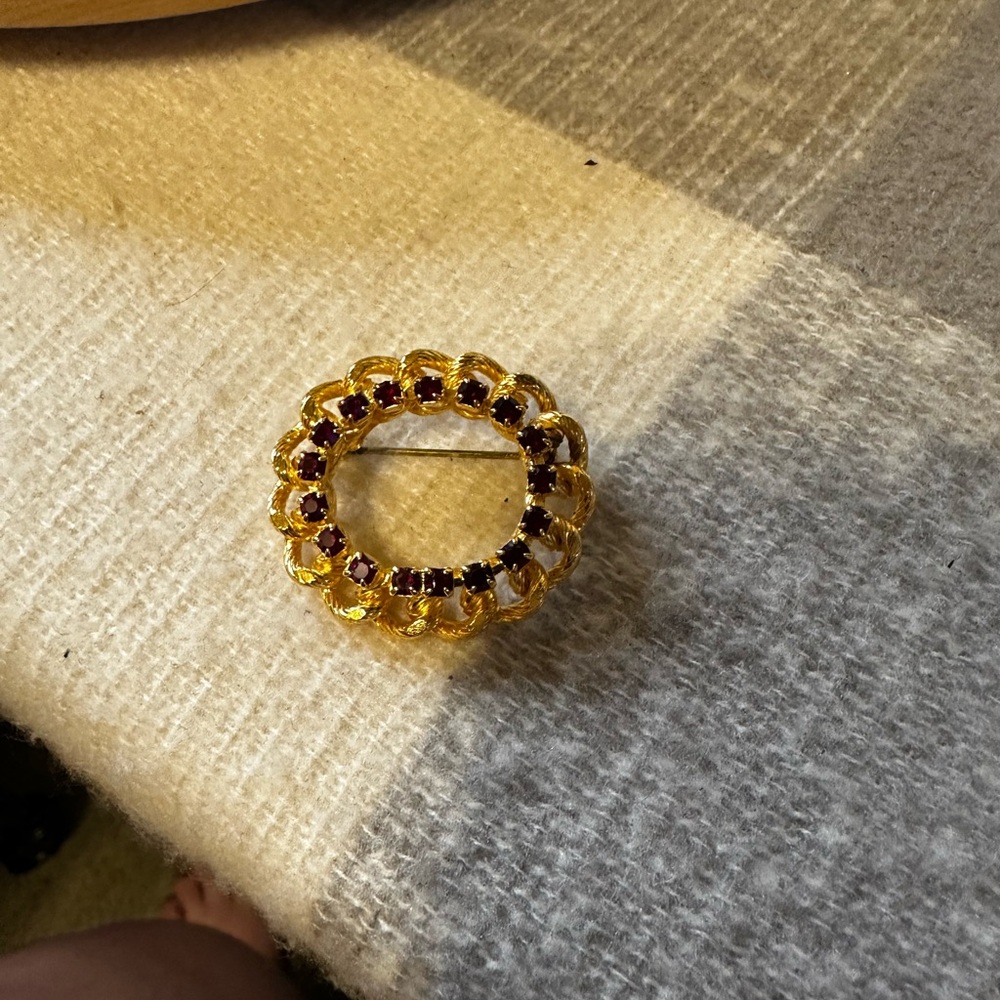 Elegant Gold and Faux Ruby Brooch